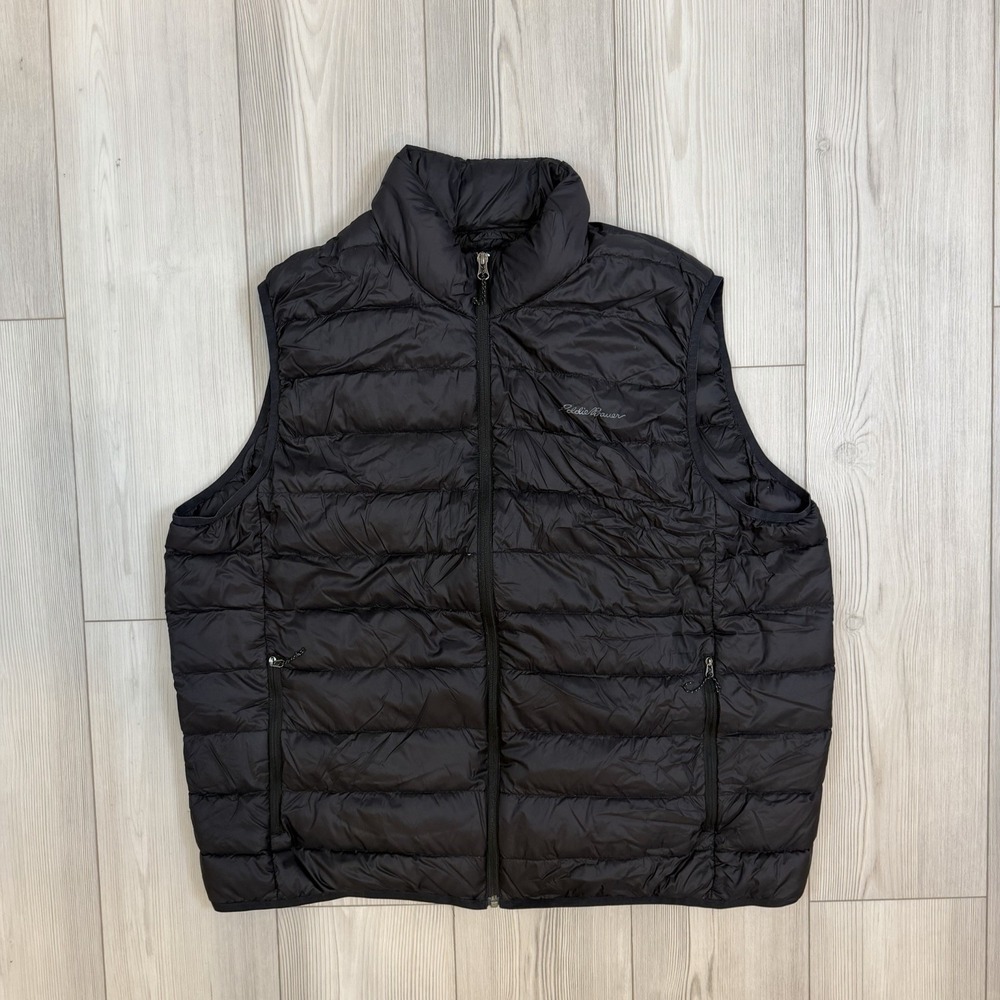 Eddie Bauer Down Vest Mens 2XL XXL Cirruslite EB650 Puffer Packable Full Zip Bla